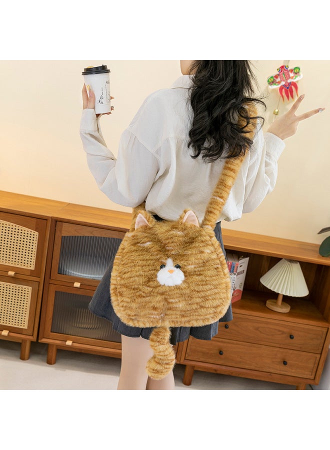 Cute Plush Cat Bag Women's Large Capacity Tote Bag Crossbody Shoulder Bag Handbag Style Bag-Color:Orange-Height:35*35cm（0.23kg） - Image 1