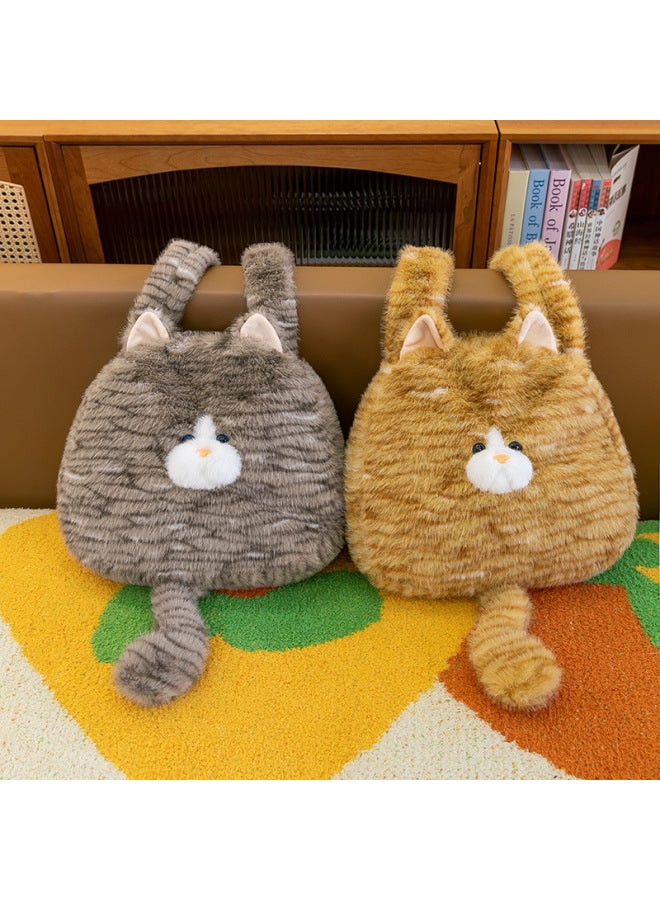 Cute Plush Cat Bag Women's Large Capacity Tote Bag Crossbody Shoulder Bag Handbag Style Bag-Color:Orange-Height:35*35cm（0.23kg） - Image 2