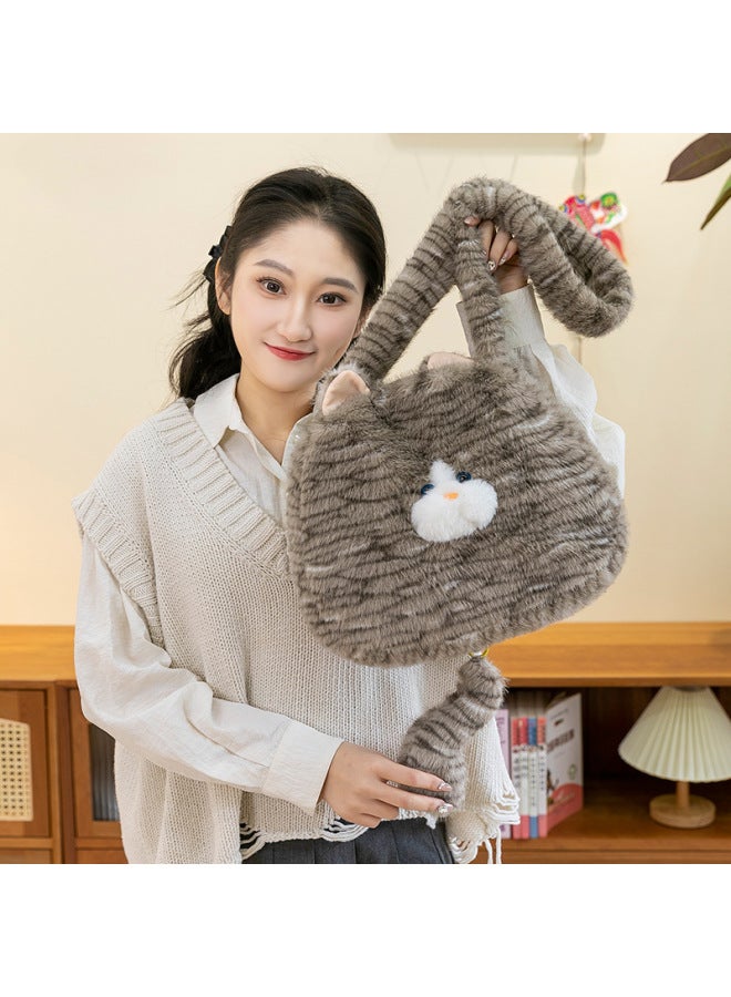 Cute Plush Cat Bag Women's Large Capacity Tote Bag Crossbody Shoulder Bag Handbag Style Bag-Color:Orange-Height:35*35cm（0.23kg） - Image 5