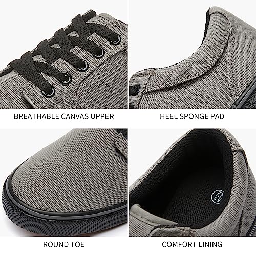 BENPAO Mens White Casual Shoes All Black Fashion Sneakers for Men Low Top Lace Up Canvas Shoes(Dark Grey,us12) - Image 4