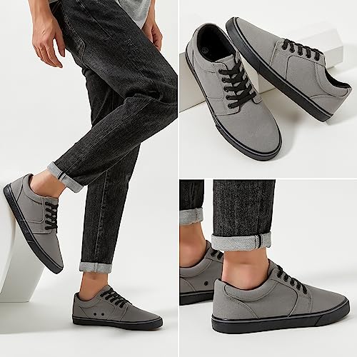 BENPAO Mens White Casual Shoes All Black Fashion Sneakers for Men Low Top Lace Up Canvas Shoes(Dark Grey,us12) - Image 2