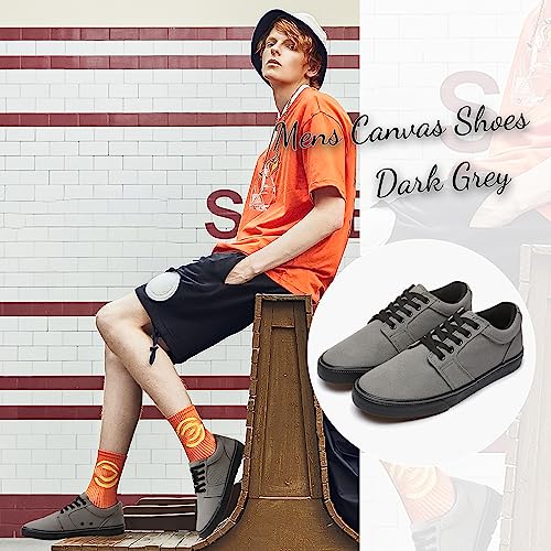 BENPAO Mens White Casual Shoes All Black Fashion Sneakers for Men Low Top Lace Up Canvas Shoes(Dark Grey,us12) - Image 3