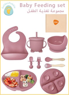 bbet Baby Feeding Set, 8 Pcs Baby Tableware Set, babyFeeding Bowl Baby Silicone Food Plate Set  Baby Spoon Blow and Plates Set, Baby Food Set Non-Slip Infant Dinnerware Set, Baby Feeding Bowl,Silicone Spoon for Baby Kids Suction Plate  - Image 1