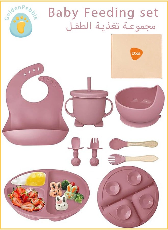 bbet - Baby Feeding Set, 8 Pcs Baby Tableware Set, babyFeeding Bowl Baby Silicone Food Plate Set  Baby Spoon Blow and Plates Set, Baby Food Set Non-Slip Infant Dinnerware Set, Baby Feeding Bowl,Silicone Spoon for Baby Kids Suction Plate - Image 1