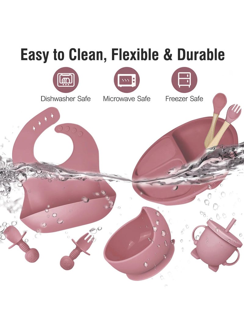 bbet - Baby Feeding Set, 8 Pcs Baby Tableware Set, babyFeeding Bowl Baby Silicone Food Plate Set  Baby Spoon Blow and Plates Set, Baby Food Set Non-Slip Infant Dinnerware Set, Baby Feeding Bowl,Silicone Spoon for Baby Kids Suction Plate - Image 1