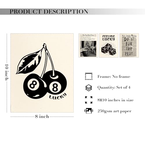 JXREQ Trendy Retro Black Y2K Wall Art Room Decor Prints Set of 4, Black Lucky 8Ball Posters Prints Wall Decor for Home College Girls Room, Do It for the Plot, 8x10 Inch Unframed - Image 2