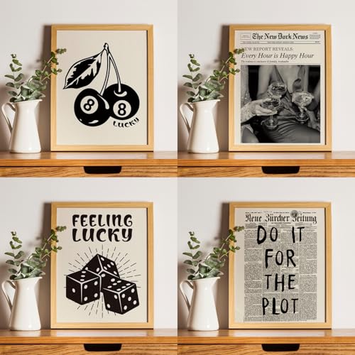 JXREQ Trendy Retro Black Y2K Wall Art Room Decor Prints Set of 4, Black Lucky 8Ball Posters Prints Wall Decor for Home College Girls Room, Do It for the Plot, 8x10 Inch Unframed - Image 3