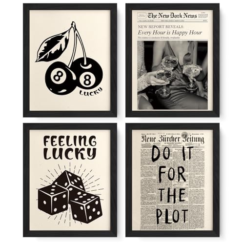 JXREQ Trendy Retro Black Y2K Wall Art Room Decor Prints Set of 4, Black Lucky 8Ball Posters Prints Wall Decor for Home College Girls Room, Do It for the Plot, 8x10 Inch Unframed - Image 1
