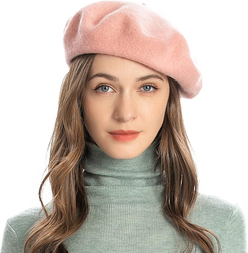 ZLYC Wool French Beret Hat Solid Color Beret Cap for Women Girls - Image 1