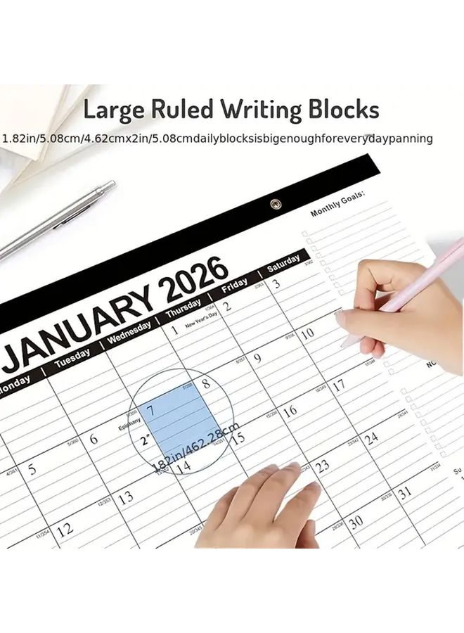 Black And White 18 Month Desktop Calendar 2026 2027 17x12 Inch Home Office Wall Decor - Image 5