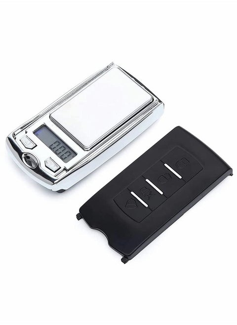 200 G / 0.01G Mini Digital Pocket Scale, Precision Mini Portable Gram Scale with Ring Keychain, Multi-Function Car Key Shape Electronic Scale for Jewelry, Food (Silver)