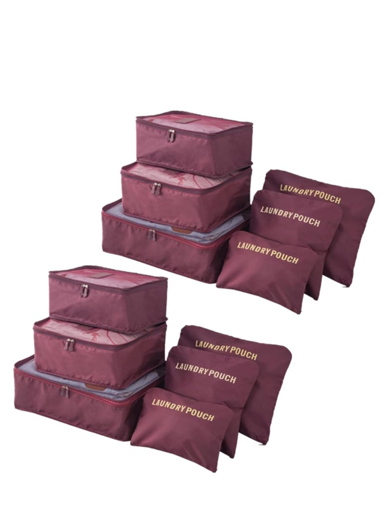 6 Pcs/2 Set total of 12 PCS Travel Storage Bag Set Multi-functional Clothing Sorting Packages Travel Packing Organizor Luggage Organizer Pouch (winered 12PCS)  - Image 1