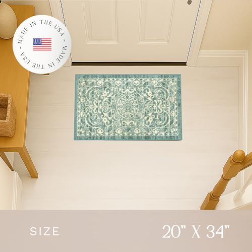 Maples Rugs Pelham Transitional Area Rugs - Made in USA - Washable, Non Slip, Indoor Carpet for Entryway, Foyer, Kitchen, and Bathroom, 1'8 x 2'10, Light Spa - Image 3