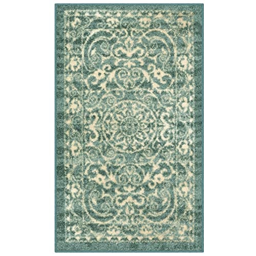 Maples Rugs Pelham Transitional Area Rugs - Made in USA - Washable, Non Slip, Indoor Carpet for Entryway, Foyer, Kitchen, and Bathroom, 1'8 x 2'10, Light Spa - Image 1