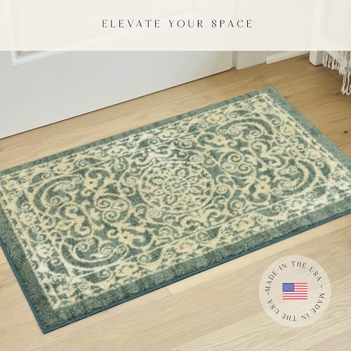 Maples Rugs Pelham Transitional Area Rugs - Made in USA - Washable, Non Slip, Indoor Carpet for Entryway, Foyer, Kitchen, and Bathroom, 1'8 x 2'10, Light Spa - Image 2