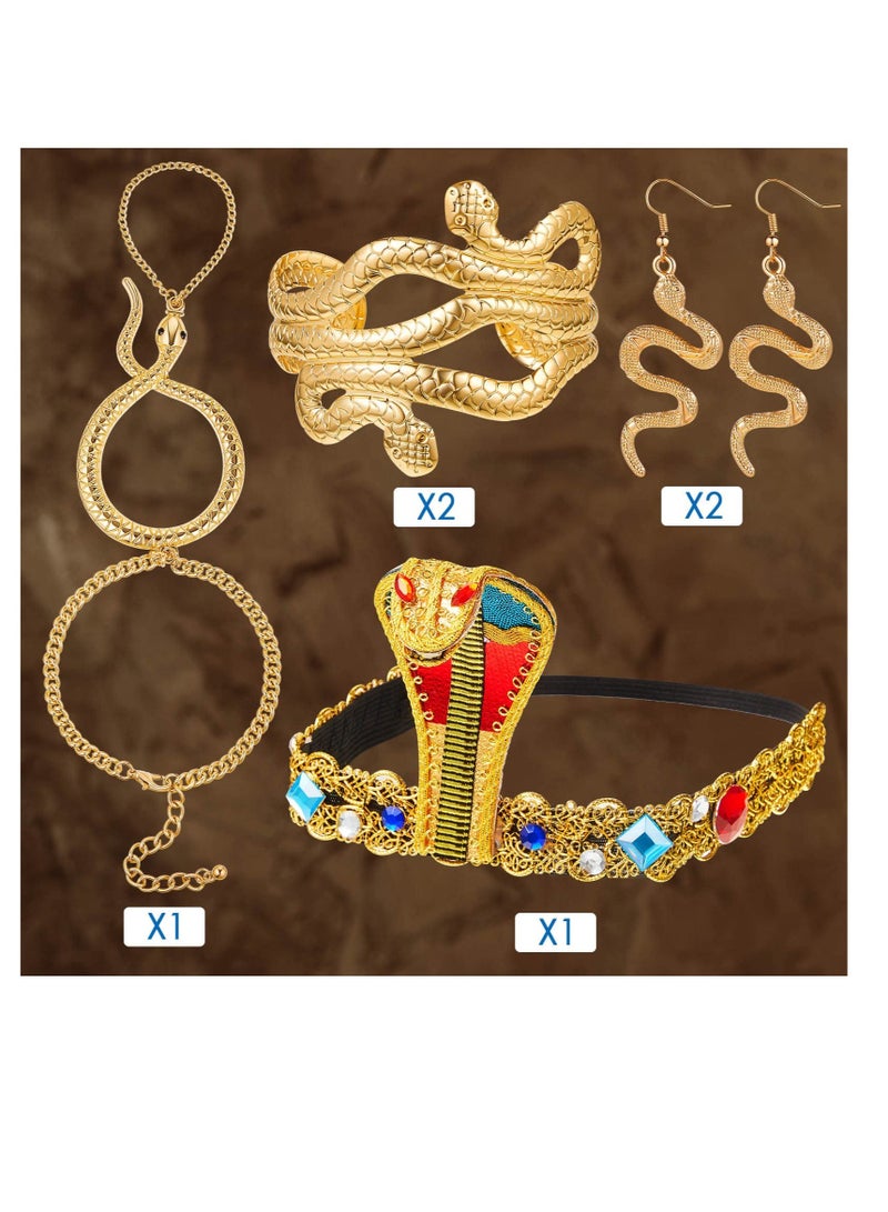 Excefore Egyptian Headpiece Costume Accessories, 5 Pcs Egyptian Metal Headpiece, Snake Bracelet, Snake Earrings and Egyptian Metal Headpiece, for Egypt Cosplay Costume Supplies - Image 2