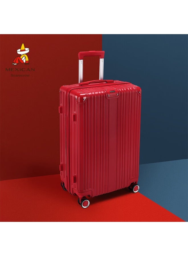 Scarecrow 20-inch Small Suitcase For Men And Women, Wedding Dowry, Trolley Case With Password Lock, Travel Leather Luggage, Carry-on, Red - Image 1