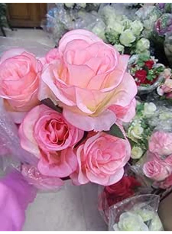 ماركة غير محددة زهور صناعية ونباتات خضراء صناعية (باقة من 12 زهرة وردية) 