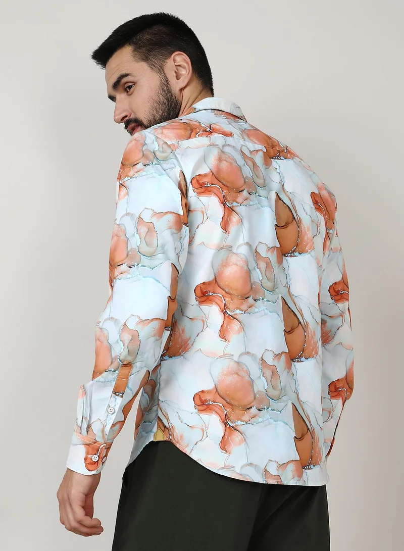 CAHOOT  Men's Sienna Brown & Light Blue Marble Shirt for Men | Best Price UAE