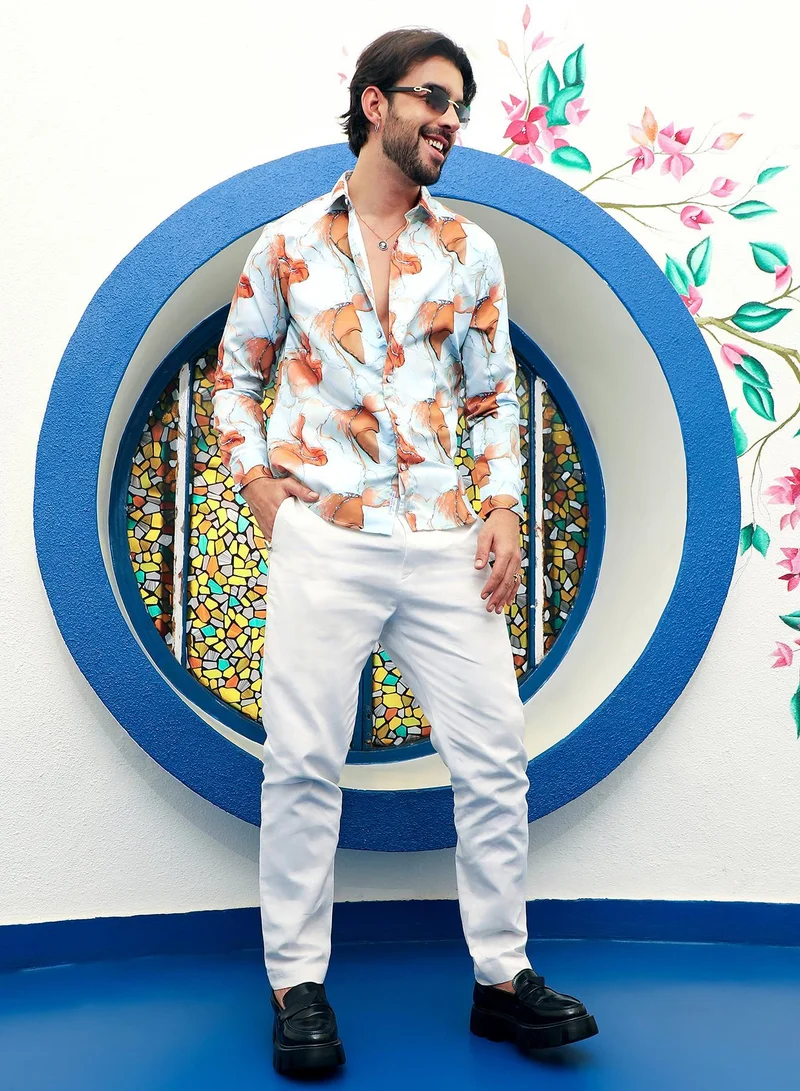 CAHOOT  Men's Sienna Brown & Light Blue Marble Shirt for Men | Best Price UAE