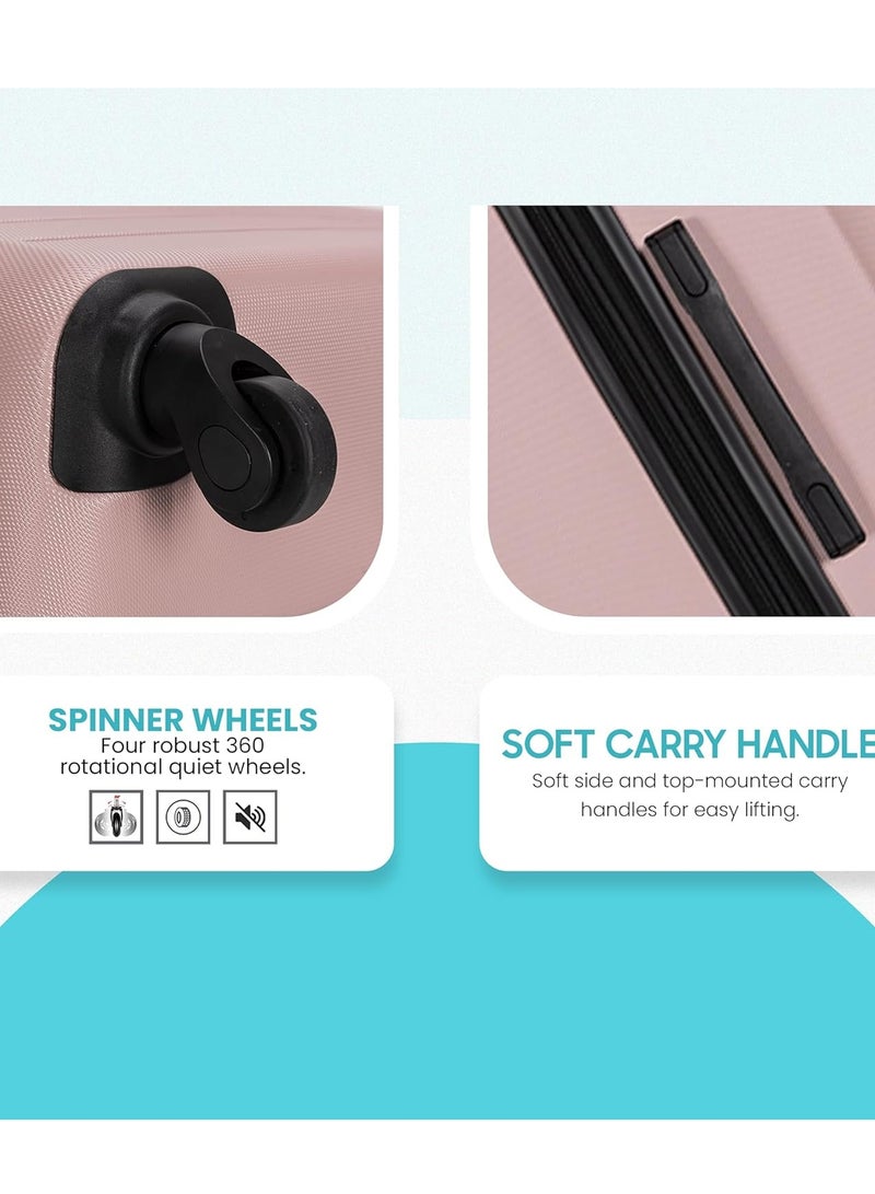 ABS Hardside 3-Piece Trolley, Suitcase Set, Luggage Set,Travel Bags,Spinner Wheels with Number Lock 20/24/28 Inches Pale Mauve