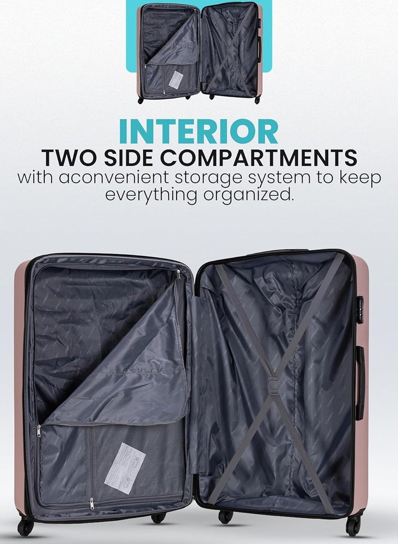 ABS Hardside 3-Piece Trolley, Suitcase Set, Luggage Set,Travel Bags,Spinner Wheels with Number Lock 20/24/28 Inches Pale Mauve
