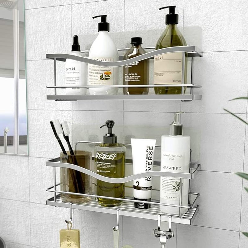 KINCMAX Premium Shower Caddy, Self Adhesive Wall Shower Organizer, 2-Pack No Drill Bathroom Shelves, Rustproof Stainless Steel Shampoo Holder, Storage Rack, Silver - Image 1