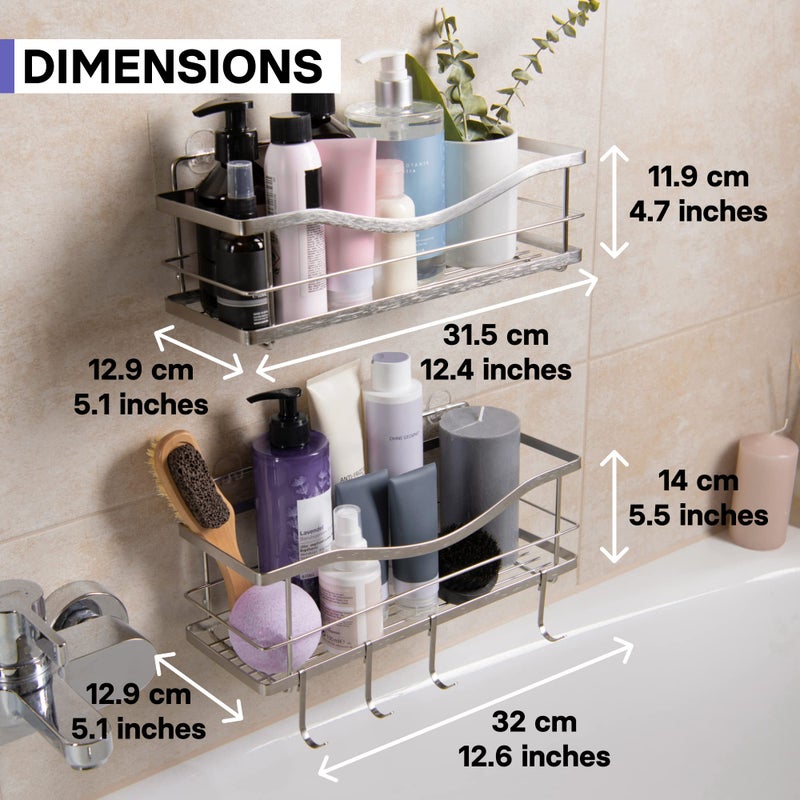 KINCMAX Premium Shower Caddy, Self Adhesive Wall Shower Organizer, 2-Pack No Drill Bathroom Shelves, Rustproof Stainless Steel Shampoo Holder, Storage Rack, Silver - Image 5
