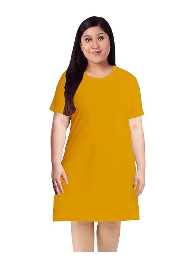 OPLU Store Women's Plus Size  Pootlu Dress Round Neck Half Sleeves 100% Cotton Plain Pootlu,YELLOW, XXL - Image 1