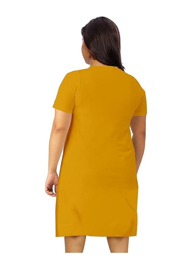 OPLU Store Women's Plus Size  Pootlu Dress Round Neck Half Sleeves 100% Cotton Plain Pootlu,YELLOW, XXL - Image 2