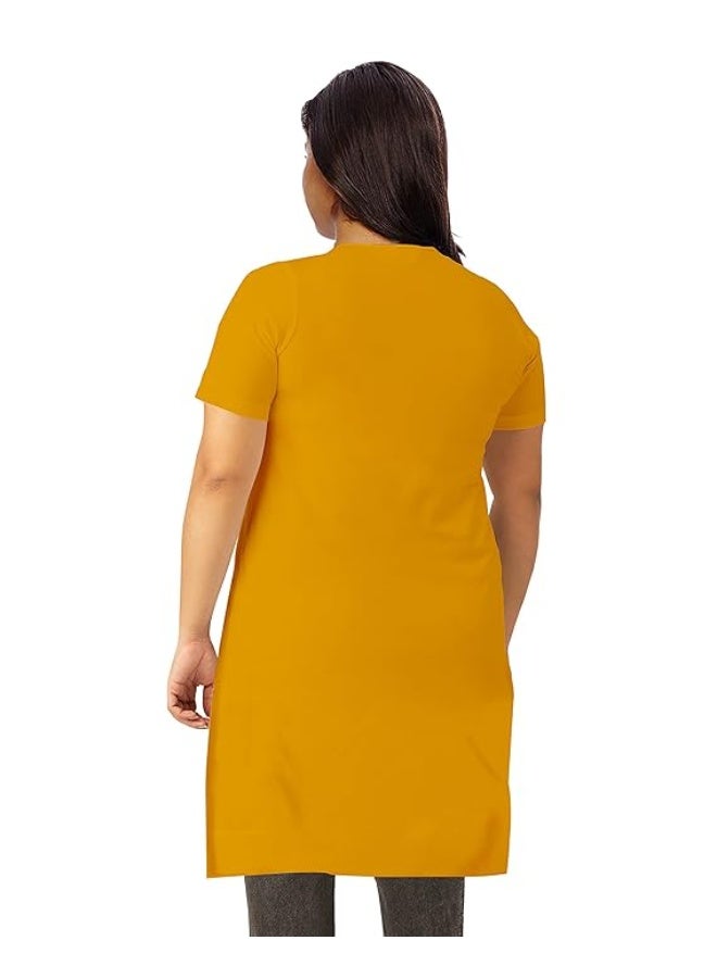 OPLU Store Women's Plus Size  Pootlu Dress Round Neck Half Sleeves 100% Cotton Plain Pootlu,YELLOW, XXL - Image 3