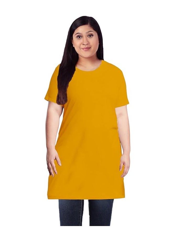 OPLU Store Women's Plus Size  Pootlu Dress Round Neck Half Sleeves 100% Cotton Plain Pootlu,YELLOW, XXL - Image 4