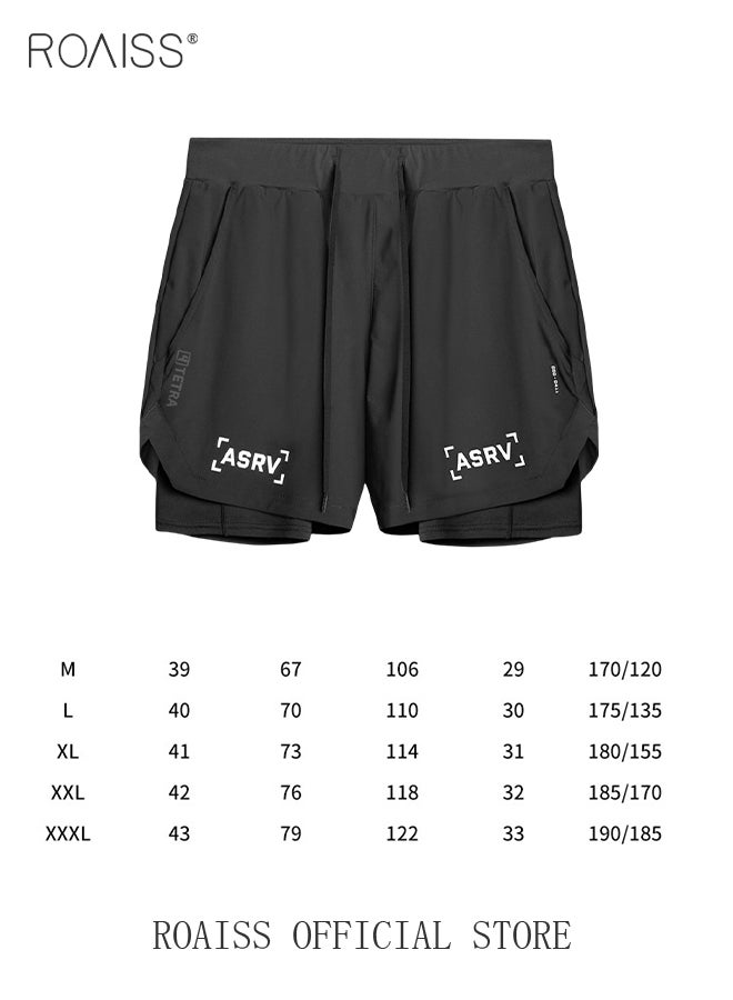 roaiss Five-Point Sports Shorts Half-Length Gym Shorts Fake Two-Piece Quick Drying Double Layer Basketball Pants Anti-Light Running Fitness Summer Black - Image 5