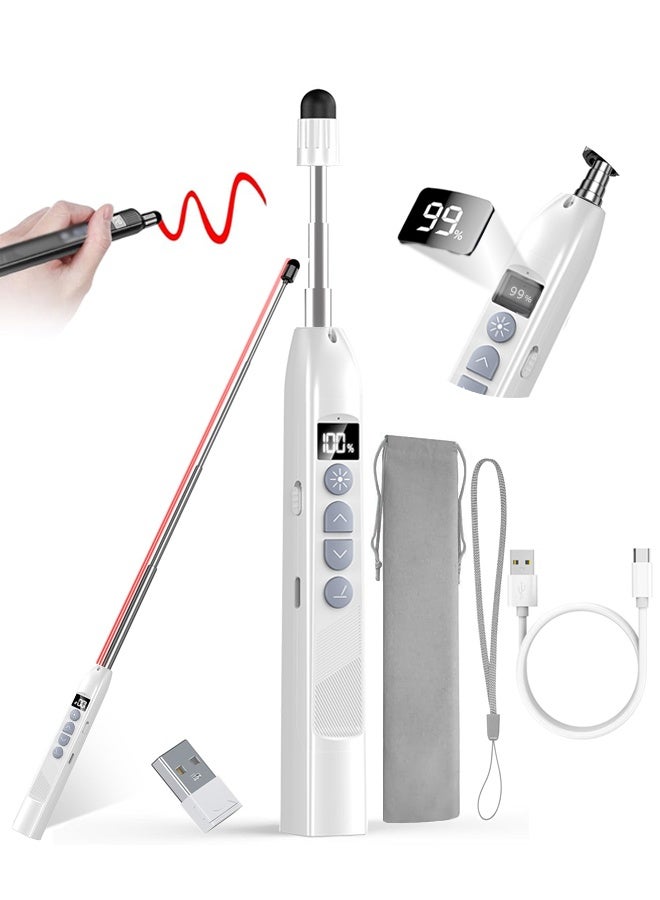 Wffo Wireless Presenter Clicker - Wireless Presentation Clicker with Telescopic Pointer Stick - Rechargeable Presenter Remote Light Pointer with Touch Screen Stylus Pen and Digital Display - Available for Keynote, PPT, Mac, PC, Laptop - White - Image 1