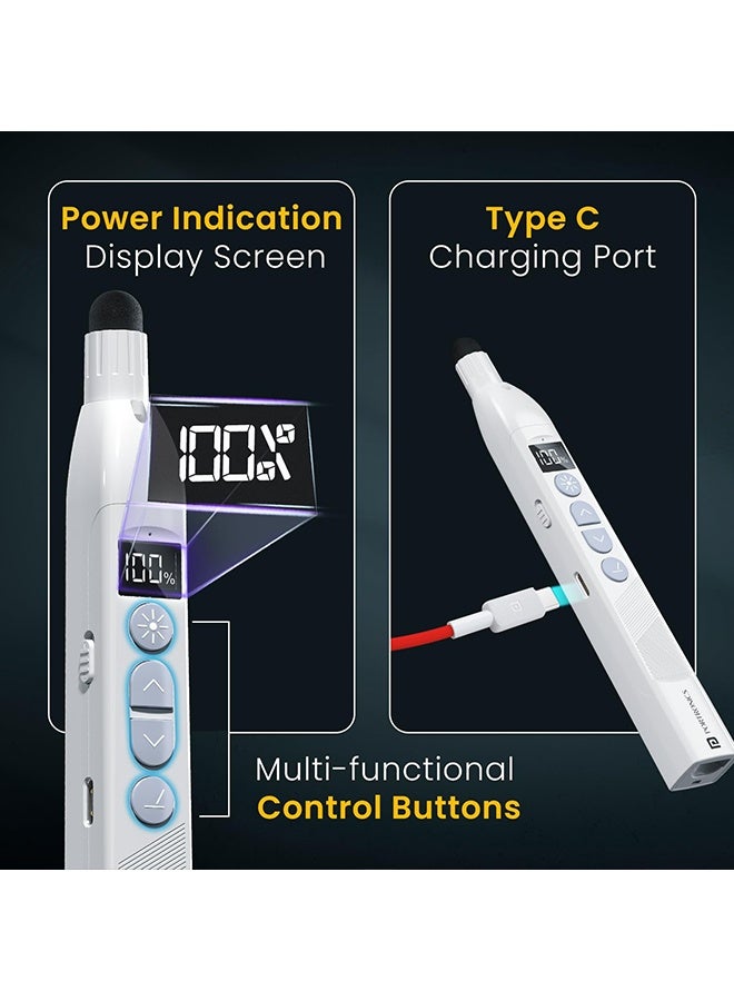 Wffo Wireless Presenter Clicker - Wireless Presentation Clicker with Telescopic Pointer Stick - Rechargeable Presenter Remote Light Pointer with Touch Screen Stylus Pen and Digital Display - Available for Keynote, PPT, Mac, PC, Laptop - White - Image 3