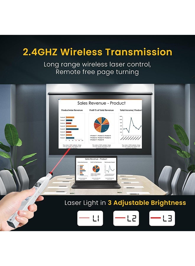Wffo Wireless Presenter Clicker - Wireless Presentation Clicker with Telescopic Pointer Stick - Rechargeable Presenter Remote Light Pointer with Touch Screen Stylus Pen and Digital Display - Available for Keynote, PPT, Mac, PC, Laptop - White - Image 5