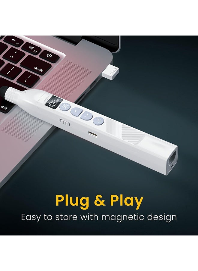 Wffo Wireless Presenter Clicker - Wireless Presentation Clicker with Telescopic Pointer Stick - Rechargeable Presenter Remote Light Pointer with Touch Screen Stylus Pen and Digital Display - Available for Keynote, PPT, Mac, PC, Laptop - White - Image 4
