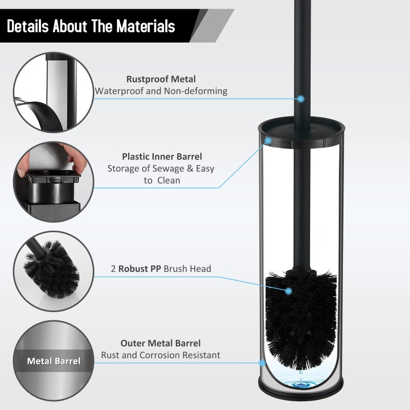 BGL Stainless Steel Toilet Brush with Holder, 2 Black Bristle Heads - Image 3