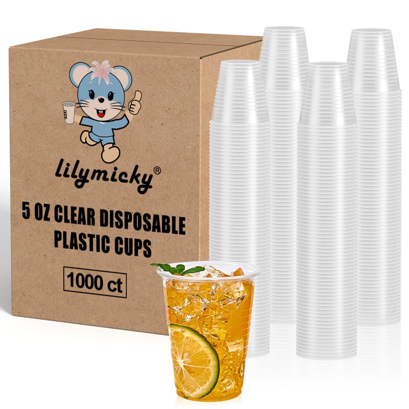 Lilymicky 1000 PACK 5 oz Clear Plastic Cups Small Disposable Drinking Cups 5 Ounce Clear Beverage Tumbler for Tasting Drinking and Party