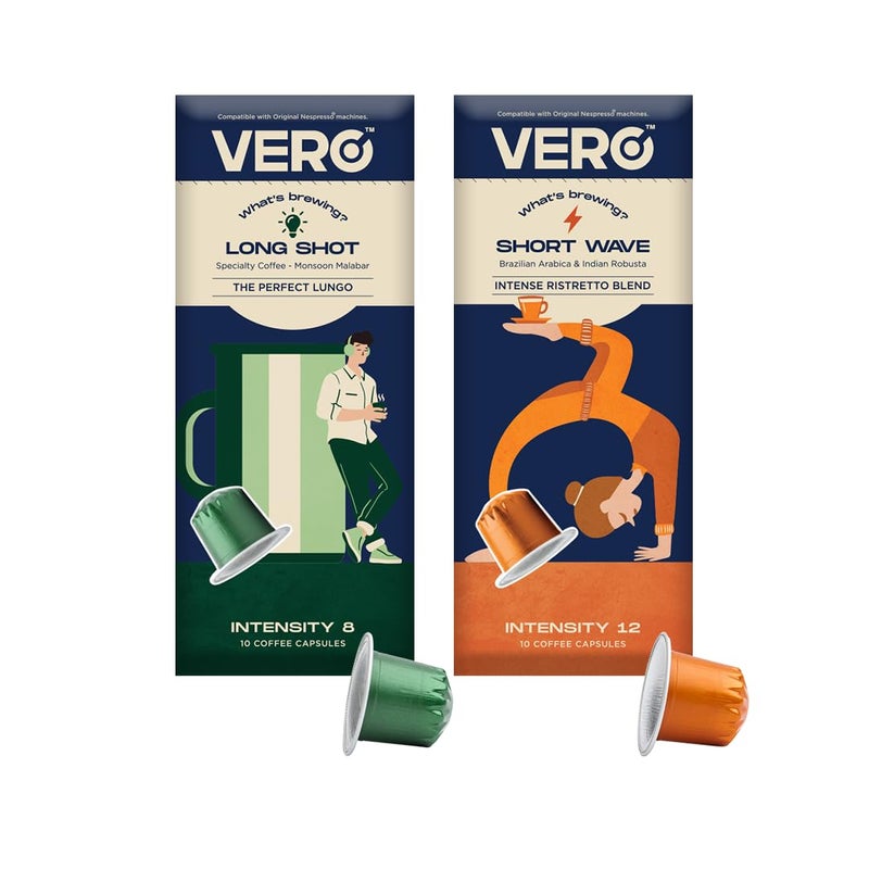VERO | Assorted Pack of 2 (20 Coffee Pods) | Nespresso Compatible Coffee Capsules | Lungo & Ristretto - Image 1