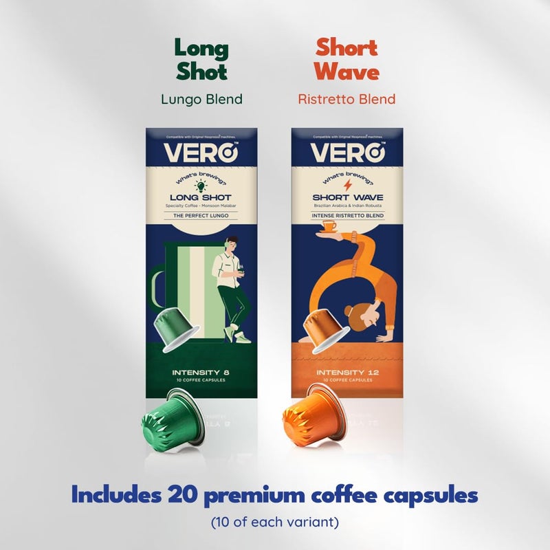 VERO | Assorted Pack of 2 (20 Coffee Pods) | Nespresso Compatible Coffee Capsules | Lungo & Ristretto - Image 2