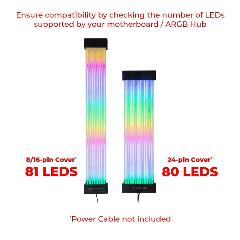 TECWARE Flex RGB, PSU Extension Cable Cover Kit, Light Up LED Strip Set for GPU and Motherboard PC Cables, 5V 3 Pin ARGB Sync, Compatible with 8-Pin, 16-Pin, 24-Pin, Black - Image 2