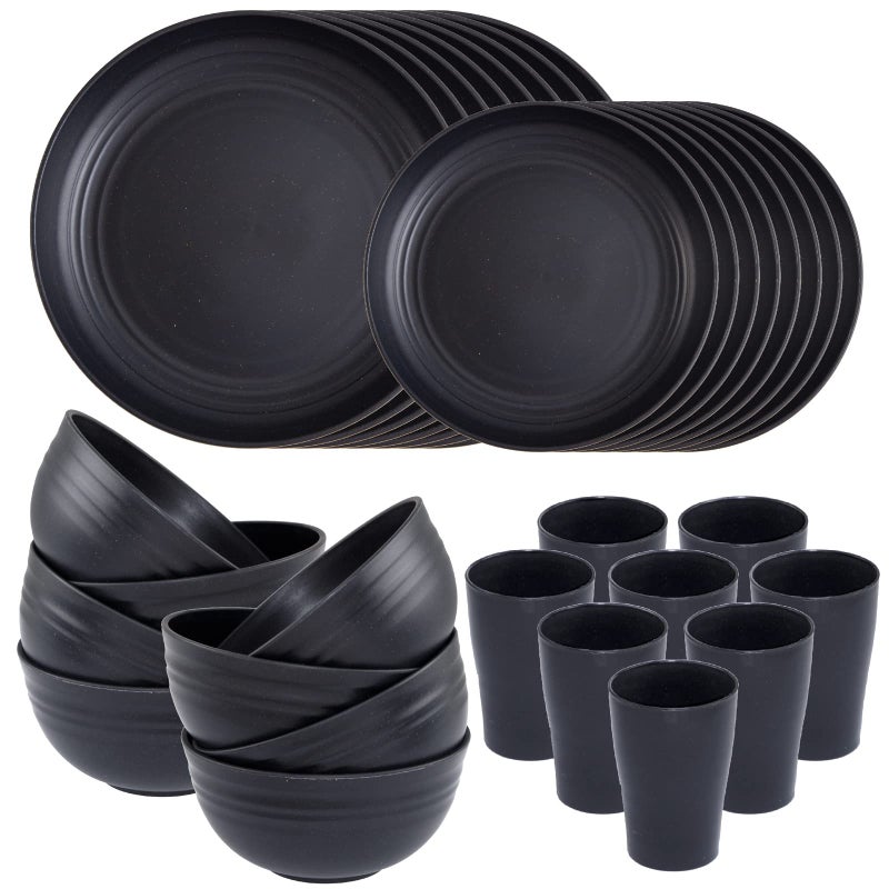 Supernal Wheat Straw Dinnerware Sets,Plates and Bowls Set, Dish Sets for 8, Unbreakable Plate for 8 Dishwasher Safe,Reusable Dinnerware Black-16pcs Plates, 8pcs Bowls, 8pcs Cups. - Image 1