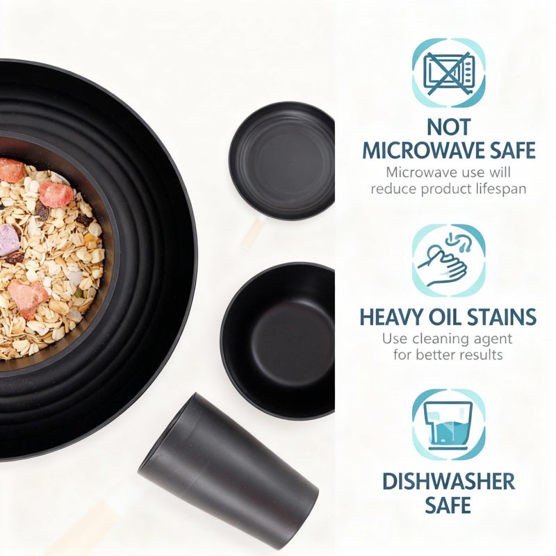 Supernal Wheat Straw Dinnerware Sets,Plates and Bowls Set, Dish Sets for 8, Unbreakable Plate for 8 Dishwasher Safe,Reusable Dinnerware Black-16pcs Plates, 8pcs Bowls, 8pcs Cups. - Image 2