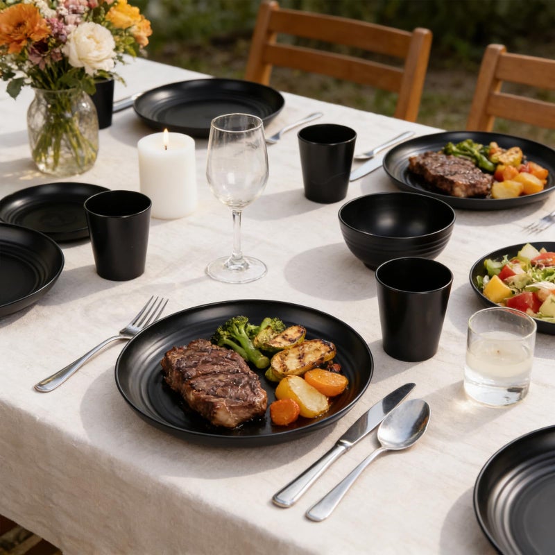 Supernal Wheat Straw Dinnerware Sets,Plates and Bowls Set, Dish Sets for 8, Unbreakable Plate for 8 Dishwasher Safe,Reusable Dinnerware Black-16pcs Plates, 8pcs Bowls, 8pcs Cups. - Image 4