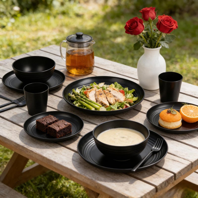 Supernal Wheat Straw Dinnerware Sets,Plates and Bowls Set, Dish Sets for 8, Unbreakable Plate for 8 Dishwasher Safe,Reusable Dinnerware Black-16pcs Plates, 8pcs Bowls, 8pcs Cups. - Image 3
