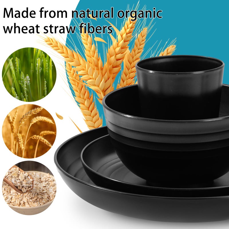 Supernal Wheat Straw Dinnerware Sets,Plates and Bowls Set, Dish Sets for 8, Unbreakable Plate for 8 Dishwasher Safe,Reusable Dinnerware Black-16pcs Plates, 8pcs Bowls, 8pcs Cups. - Image 5