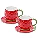 Noviko Strawberry Tea Cup and Saucer Coffee Mug Ceramic Coffee Cup with Saucer - 8 Ounce,Set of 2 (Red) - Image 2