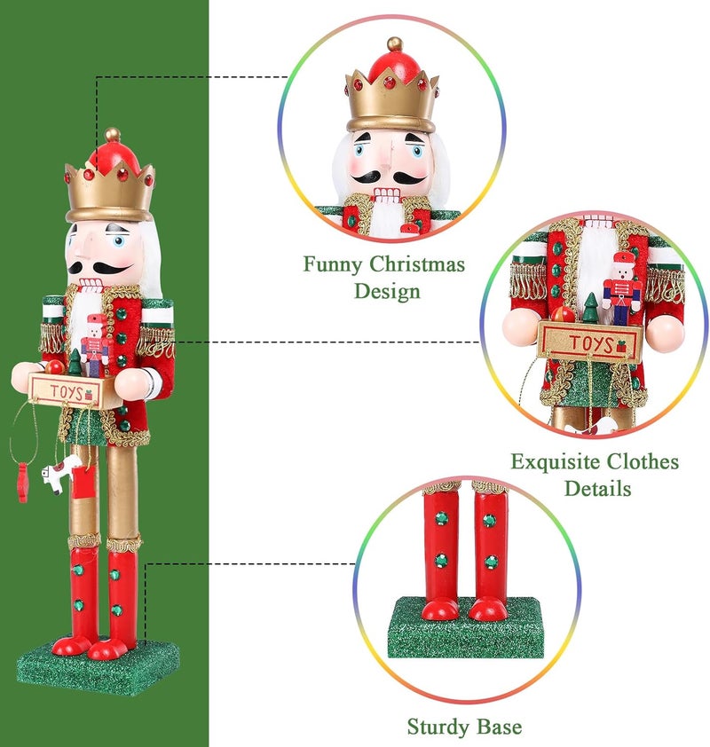 Vipush Christmas Wooden Nutcracker Soldier - 14 Inch Prince Style Nutcracker Figure Ornament Desktop Nutcracker Ornament Xmas Puppet Decor Nutcracker Doll Pendant for Party Store Home - Image 2