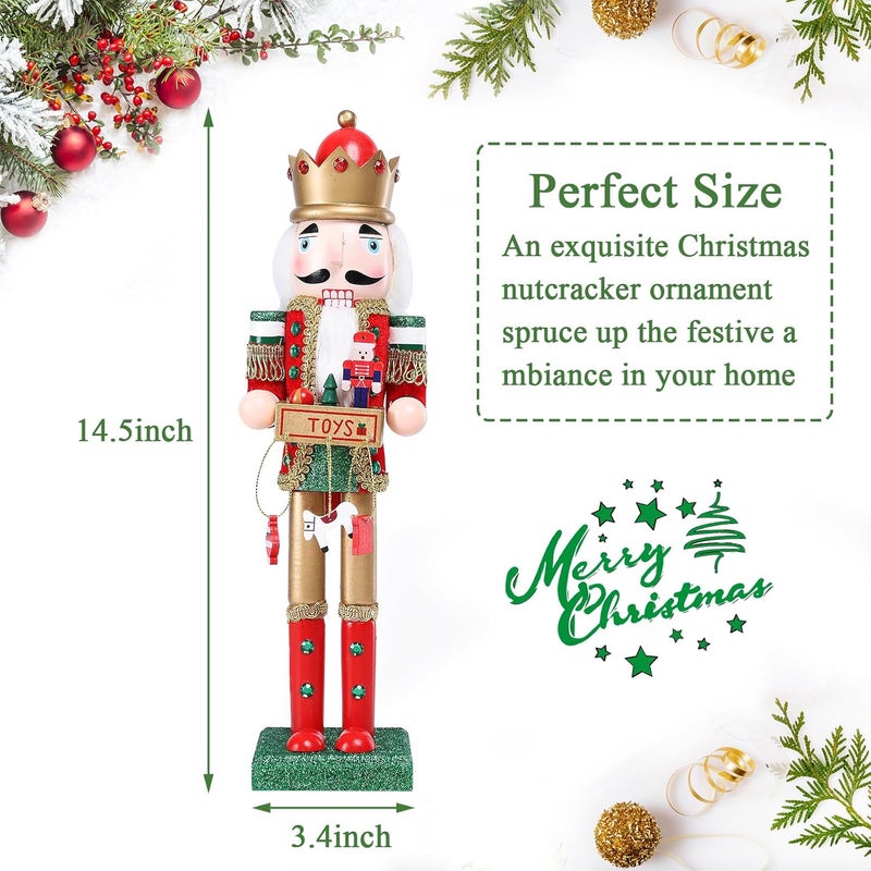 Vipush Christmas Wooden Nutcracker Soldier - 14 Inch Prince Style Nutcracker Figure Ornament Desktop Nutcracker Ornament Xmas Puppet Decor Nutcracker Doll Pendant for Party Store Home - Image 1